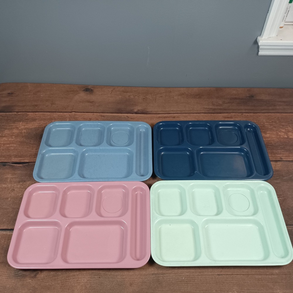 Vintage Dallas Ware Melamine Cafeteria Trays Set of 4 P-71 Multi Color 6 Section